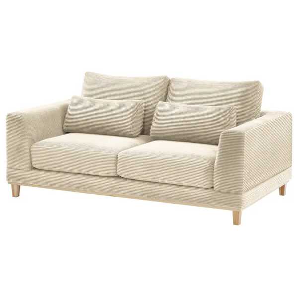 2-Sitzer Sofa Aniaro Weiß Cordstoff Poppy 260 x 83 x 108cm Buche