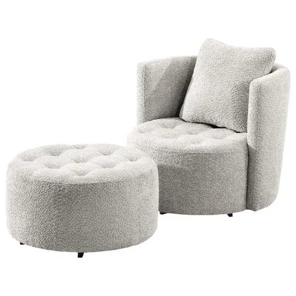 Sessel Timboan Grün Bouclé Stoff Abby mit Hocker 65 x 65 x 40cm