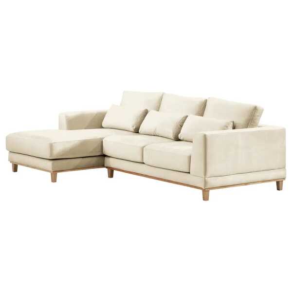 Ecksofa Aniaro Beige Samt Onoli 260 x 83 x 108cm Longchair davorstehend links Buche