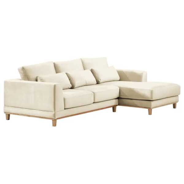 Ecksofa Aniaro Beige Samt Onoli 260 x 83 x 108cm Longchair davorstehend rechts Buche