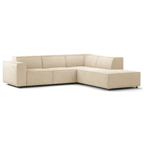 Ecksofa KINX mit Ottomane Beige Cordstoff Scilla 260 x 70 x 234cm Ottomane davorstehend rechts Sitztiefenverstellung Modern