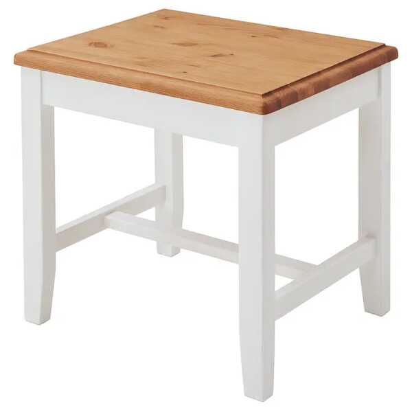 Massiver Hocker 50 x 45 x 41cm Weiß/Kiefer Weiß/Kiefer Laugenfarbig