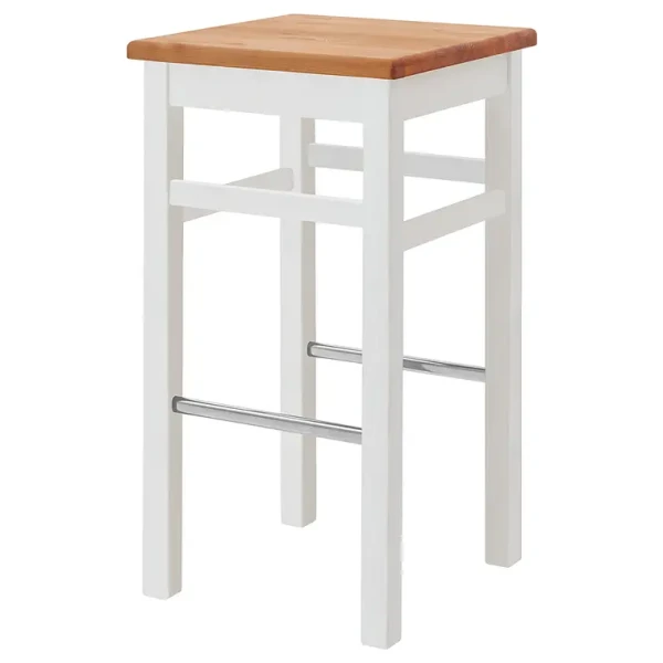 Massiver Barhocker 41 x 75 x 41cm Kiefer Weiß / Kiefer Laugenfarbig