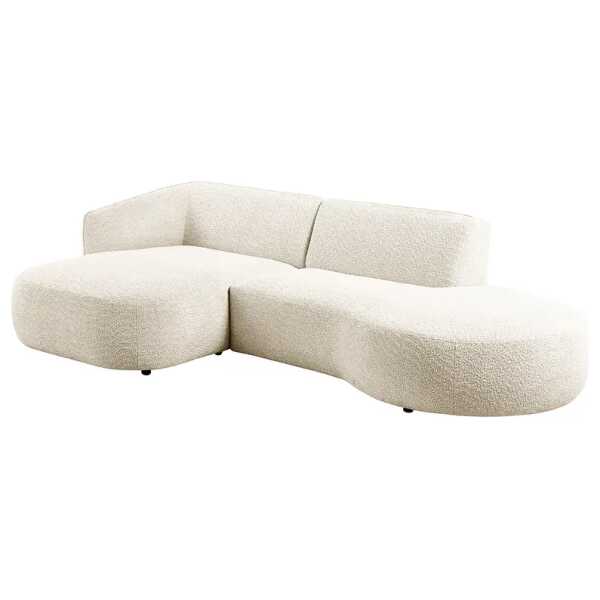 Ecksofa mit Chaiselongue Beige Bouclé Stoff Anouk 278 x 73 x 152cm Longchair davorstehend links / Ottomane rechts Modern