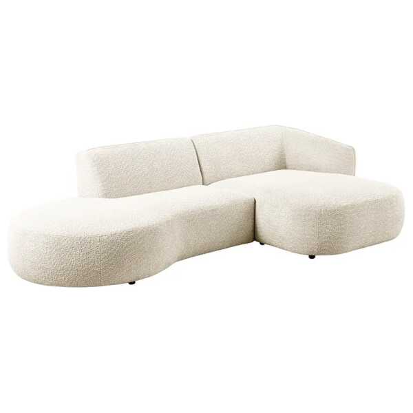 Ecksofa mit Chaiselongue Beige Bouclé Stoff Anouk 278 x 73 x 152cm Longchair davorstehend rechts / Ottomane links Modern