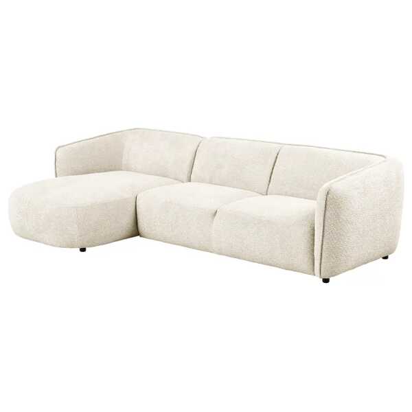 Ecksofa 2,5-Sitzer mit Longchair Beige Bouclé Stoff Anouk 280 x 73 x 152cm Longchair davorstehend rechts Modern
