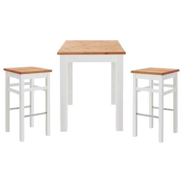 Massives Barset Bergen 3-teilig 78 x 103 x 78cm Weiß/Kiefer Weiß/Kiefer Laugenfarbig