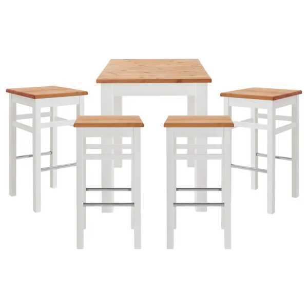 Massives Barset 5-teilig 78 x 103 x 78cm Weiß/Kiefer Weiß/Kiefer Laugenfarbig