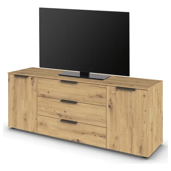 TV-Lowboard Front: Spanplatte, lackiert Korpus: MDF Mitteldichte Holzfaserplatte , lackiert Braun/Eiche Artisan Dekor 160cm