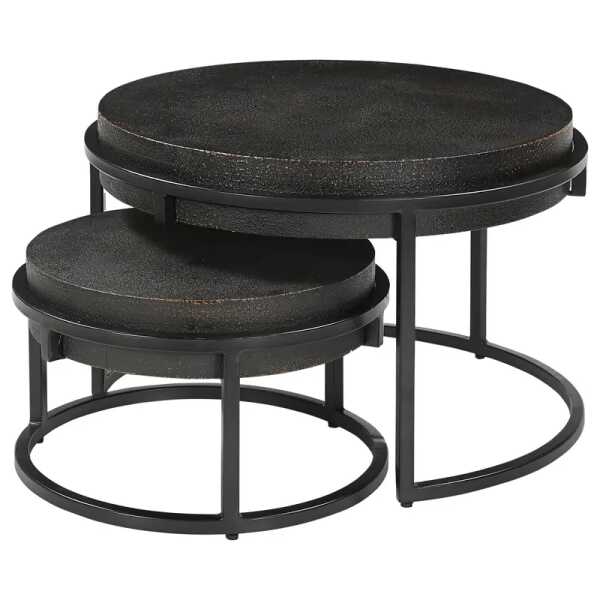 Couchtisch-Set RUWAWA 2-teilig Ø 70cm Schwarz