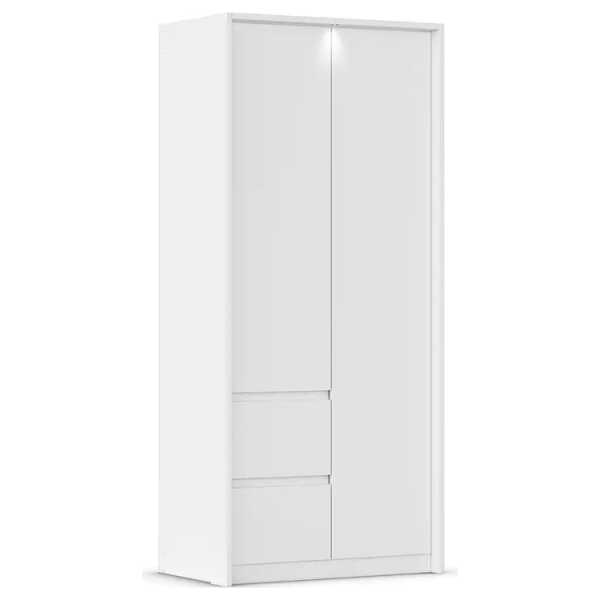 Drehtürenschrank mit Passepartout 96cm mit Beleuchtung Weiß/Alpinweiß ohne Spiegeltür/-en