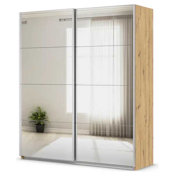Schwebetürenschrank Spiegelfront 181cm Braun/Eiche Artisan Dekor