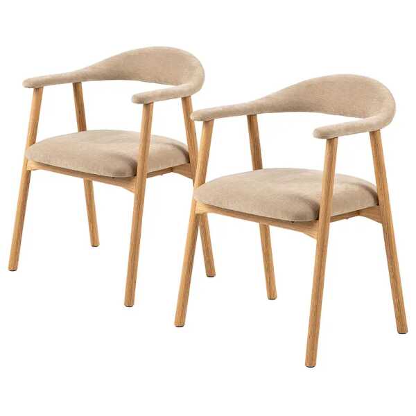 Armlehnenstuhl MESITA 2er Set 56 x 76 x 54cm Webstoff Daina: Beige Beige/Beige Eiche Natur
