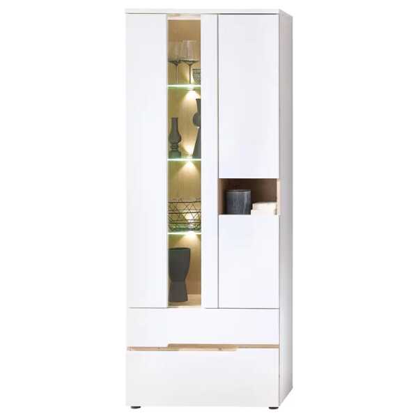 Beleuchteter Vitrinenschrank Moosic 75 x 197 x 38cm Weiß/Weiß