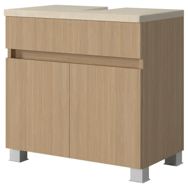 Waschbeckenunterschrank 60 x 54 x 35cm Braun/Eiche hell Dekor/Sandstein Optik