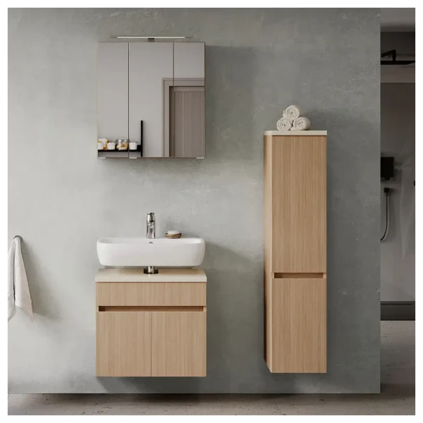 Badset 3-teilig Kombi A 90 x 200 x 35cm Braun/Eiche hell Dekor/Sandstein Optik