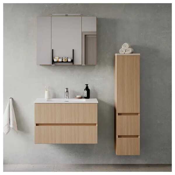 Badset 3-teilig Kombi E 110 x 200 x 47cm Braun/Eiche hell Dekor/Sandstein Optik
