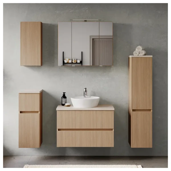 Badset 5-teilig Kombi C 140 x 200 x 47cm Braun/Eiche hell Dekor/Sandstein Optik