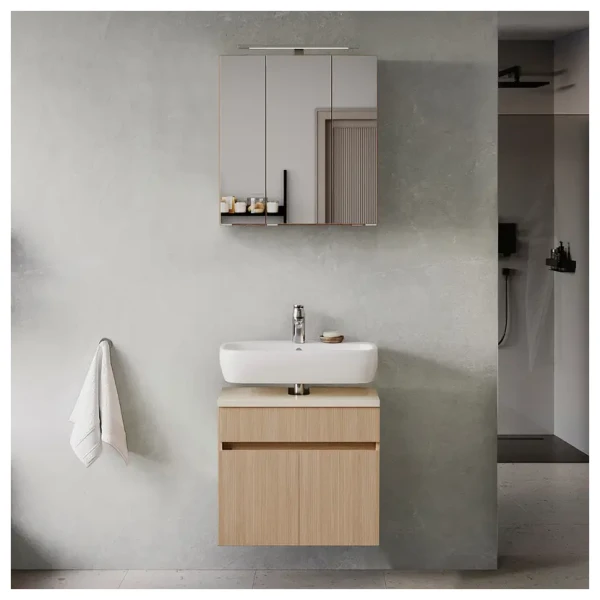 Badset 2-teilig 60 x 200 x 35cm Braun/Eiche hell Dekor/Sandstein Optik