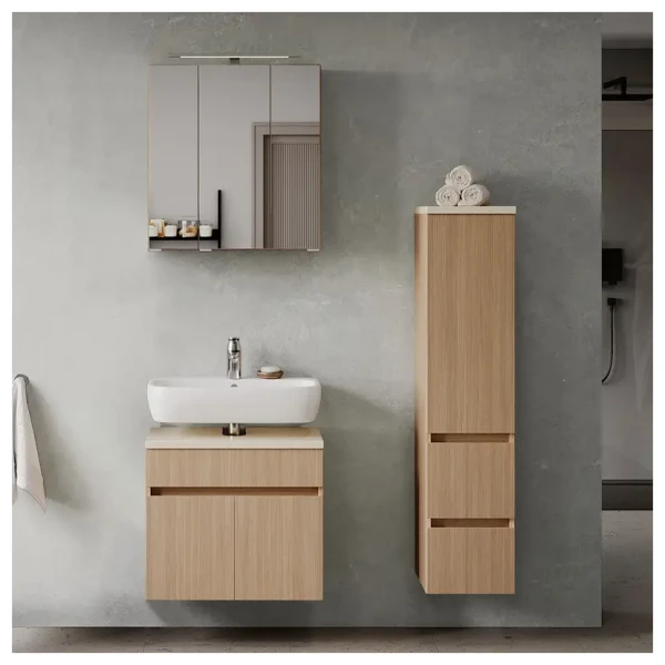 Badset 3-teilig Kombi D 90 x 200 x 35cm Braun/Eiche hell Dekor/Sandstein Optik