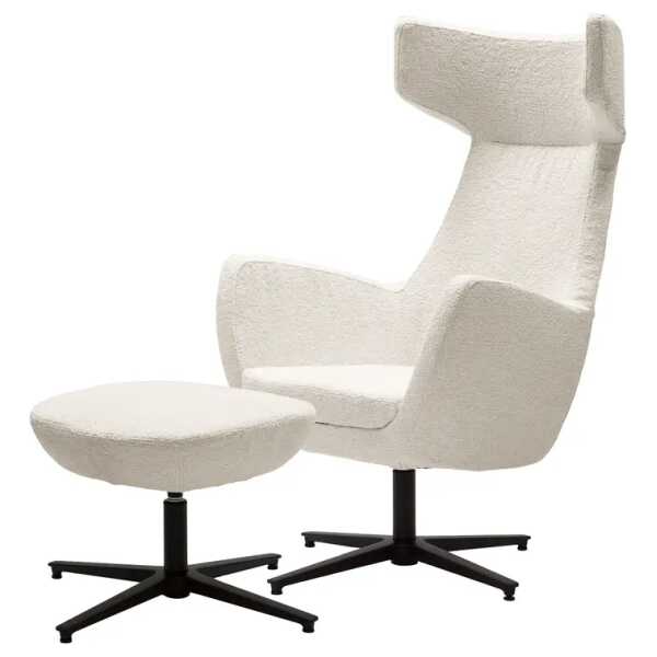Loungesessel LUZO Weiß Bouclé Stoff Bodil 76 x 117 x 74cm