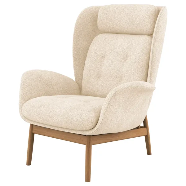 Einzelsessel FEELIX Beige Bouclé Stoff Bony Eiche Hell 92 x 99 x 103cm