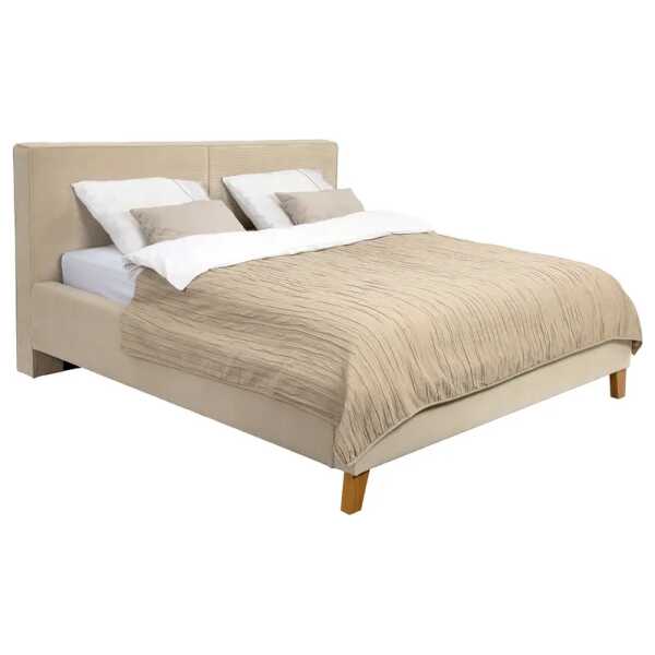 Polsterbett Miilet 140 x 200cm Cordstoff Onika Beige mit Lattenrost Eiche
