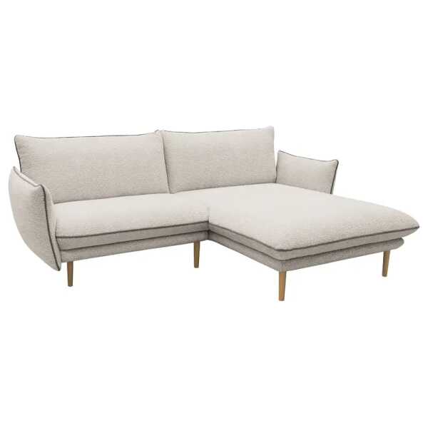 Ecksofa BYKLE mit Longchair Silber Bouclé Stoff Anouk 222cm Longchair davorstehend rechts Modern