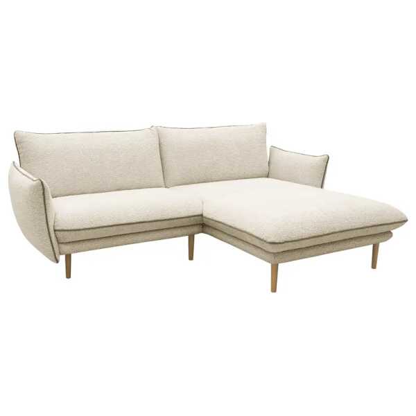 Ecksofa BYKLE mit Longchair Beige Bouclé Stoff Anouk 222cm Longchair davorstehend rechts Modern