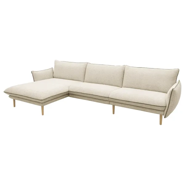 Ecksofa BYKLE mit Longchair Beige Bouclé Stoff Anouk 315cm Longchair davorstehend links Modern