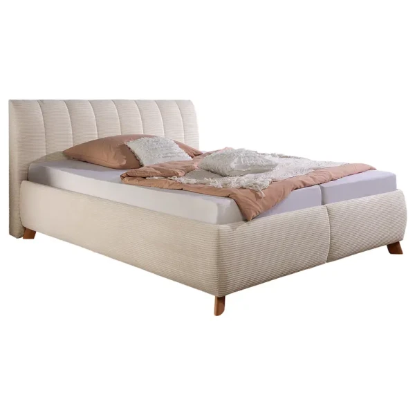 Polsterbett Lindleys mit Matratze 200 x 200cm Cordstoff Zuri Beige/Creme H4 Tonnentaschenfederkernmatratze