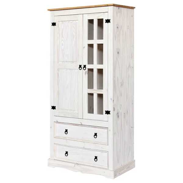 Massiver Vitrinenschrank 100 x 190 x 41cm Weiß