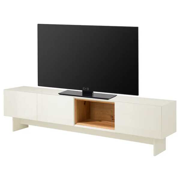 Furniertes TV-Lowboard ILU Front & Korpus: Spanplatte, lackiert Absetzung: Spanplatte, furniert Braun/Beige/Creme 215 x 555 x 48cm