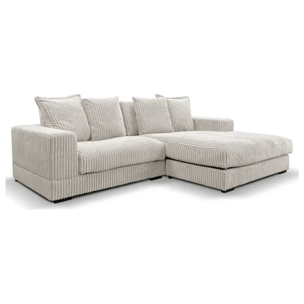 Ecksofa Pulmo mit Longchair Beige Cordstoff Amba 285 x 99 x 195cm Longchair davorstehend rechts Modern
