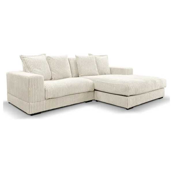 Ecksofa Pulmo mit Longchair Beige Cordstoff Amba 285 x 99 x 195cm Longchair davorstehend rechts Modern