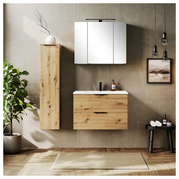 Badset 3-teilig Becken Weiß 110 x 200 x 47cm Braun/Eiche Artisan Dekor