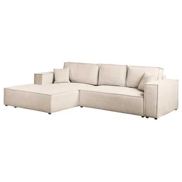 Ecksofa NIWARA mit Longchair Beige Webstoff Aranja 294 x 70 x 185cm Longchair davorstehend links Modern
