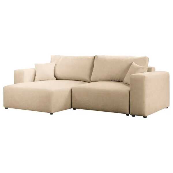 Ecksofa PIONOO mit Longchair Beige Bouclé Stoff Sideri 255 x 70 x 148cm Longchair beidseitig montierbar Modern