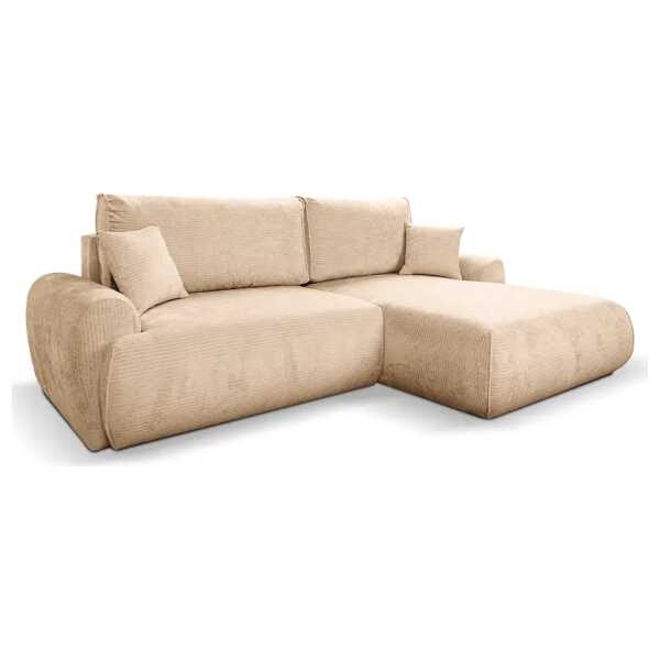 Ecksofa BOLARO mit Schlaffunktion Beige Chenille Gosia 258 x 90 x 169cm Longchair davorstehend rechts Modern