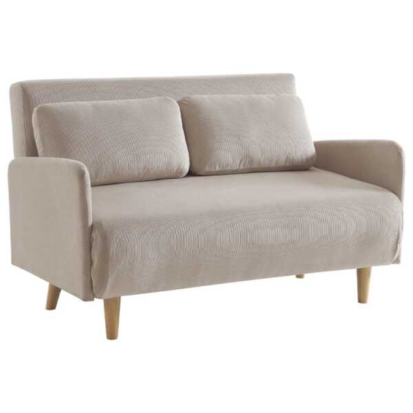 2-Sitzer-Sofa mit Schlaffunktion und beigem Cordbezug