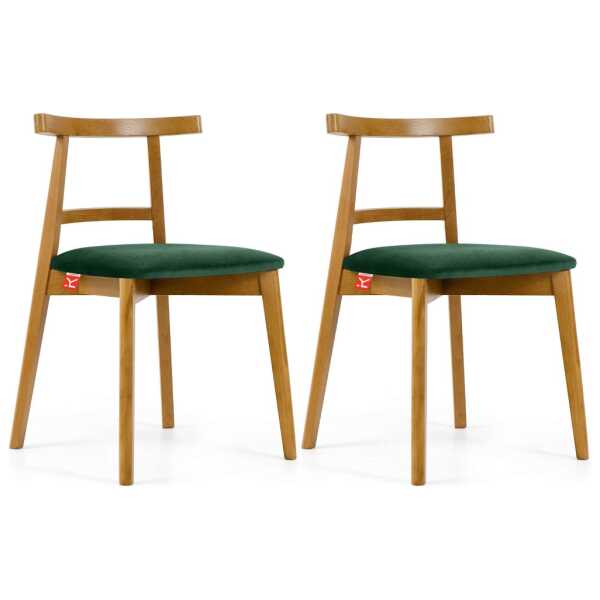 2er Set Esszimmerstühle, Vintage, Dunkelgrün / hell Eiche
