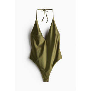 H&M Badeanzug mit Neckholder Dunkles Khakigrün, Badeanzüge in Größe S. Farbe: Dark khaki green