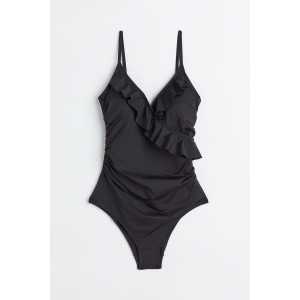 H&M Shape-Badeanzug mit Volants Schwarz, Badeanzüge in Größe 36. Farbe: Black