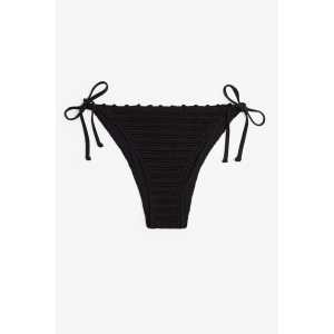 H&M Tanga-Bikinihose im Häkellook mit Bindebändern Schwarz, Bikini-Unterteil in Größe XS/S. Farbe: Black