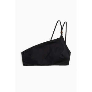 H&M Wattiertes One-Shoulder-Bikinitop Schwarz, Bikini-Oberteil in Größe 32. Farbe: Black