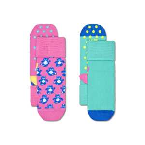 Kids Pink 2-Pack Teddy Bear Anti-Slip Socks