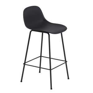 Muuto - Fiber Barhocker Tube Base mit Rückenlehne H 65 cm, schwarz