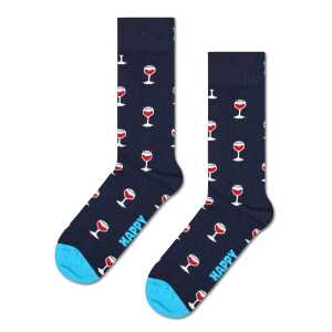 Navy Glass Of Wine Crew Sock