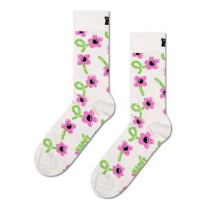 White Balloon Flower Crew Sock