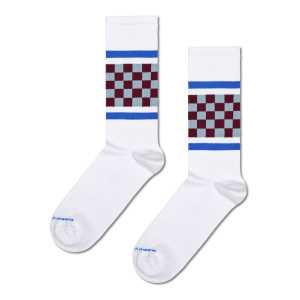 White Checked Stripe Sneaker Crew Sock